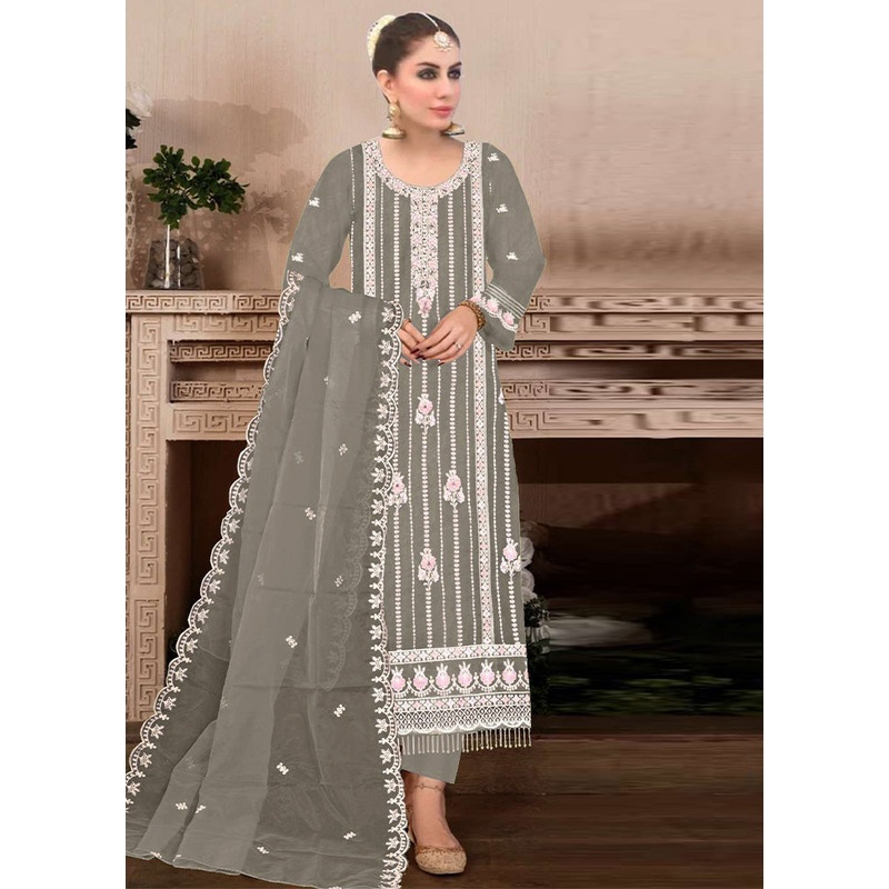 3 Pc Green Semi Stitched Georgette Suit Set - JD986603297