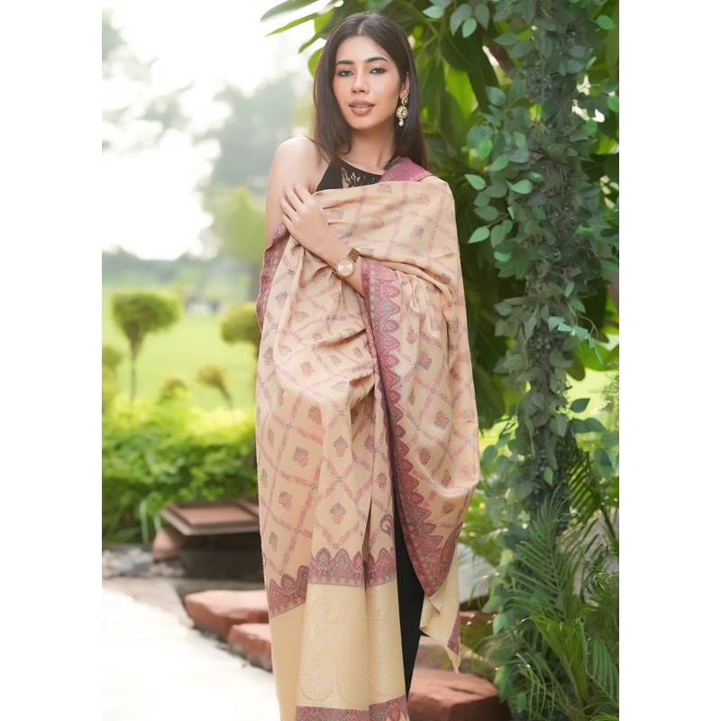 Beige Fine Wool Shawl - JD986603328