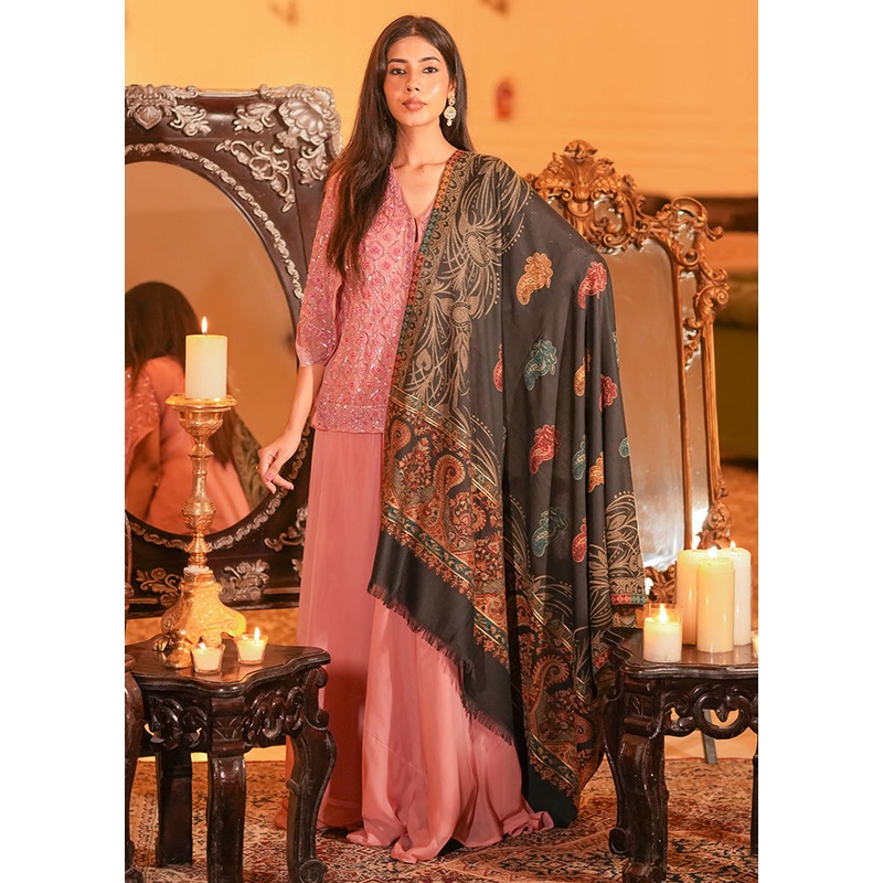Black Fine Wool Shawl - JD986603327
