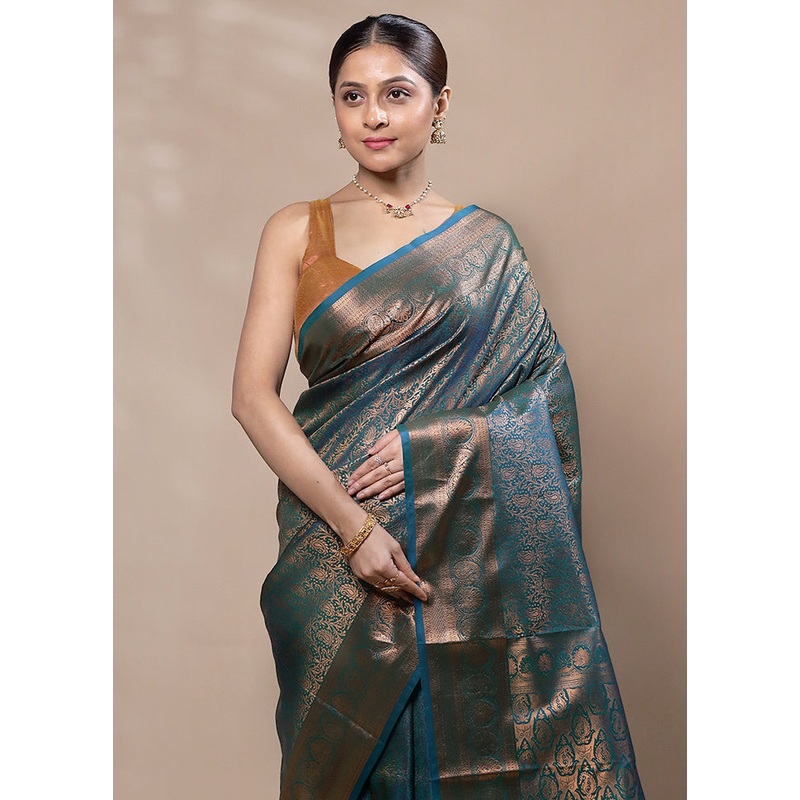 Blue Kanjivaram Silk Saree With Blouse Piece - JD986603378