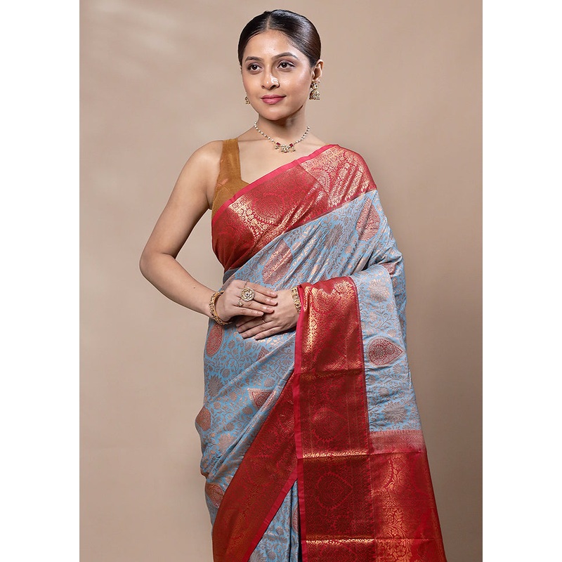 Blue Kanjivaram Silk Saree With Blouse Piece - JD986603393