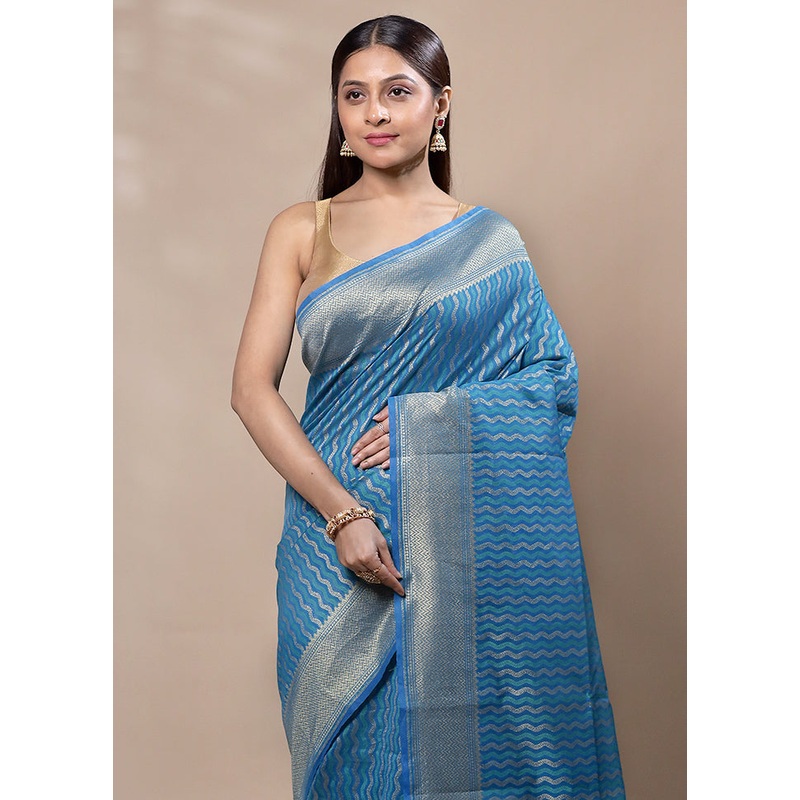 Blue Kora Silk Saree With Blouse Piece - JD986603391