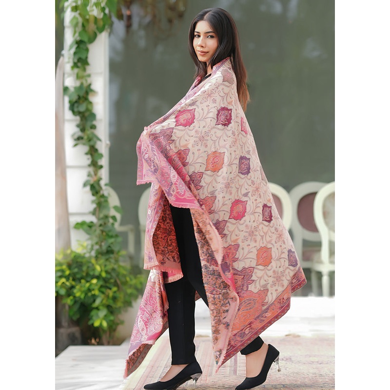 Cream Fine Wool Shawl - JD986603322