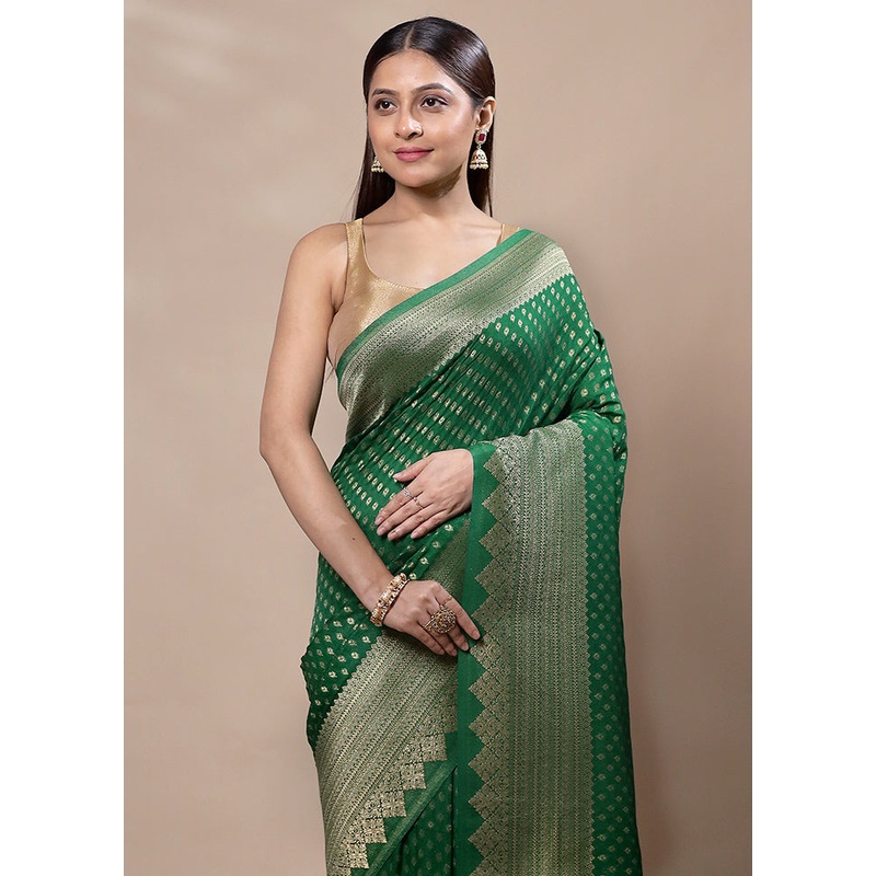 Green Dupion Silk Saree With Blouse Piece - JD986603382