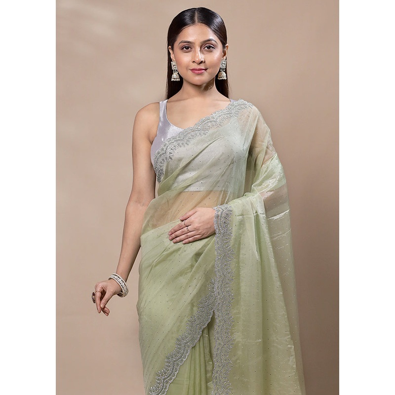 Green Silk Saree With Blouse Piece - JD986603381