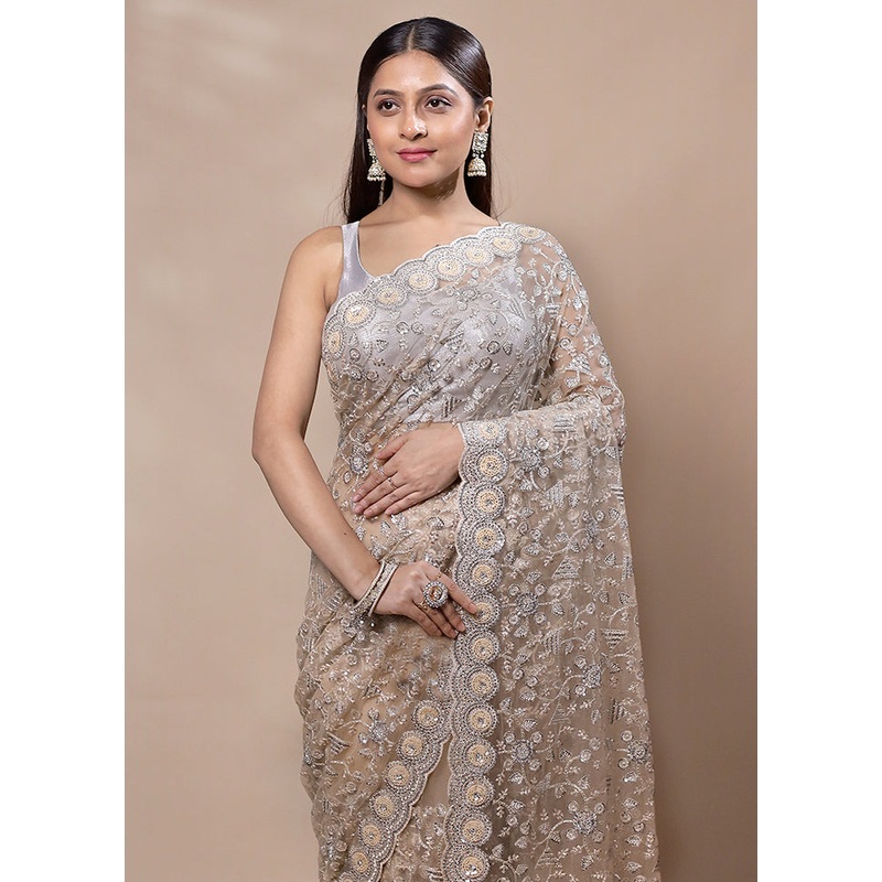 Grey Handloom Pure Silk Saree With Blouse Piece - JD986603369
