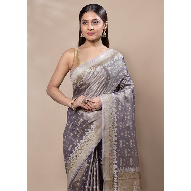 Grey Tissue Silk Saree With Blouse Piece - JD986603365