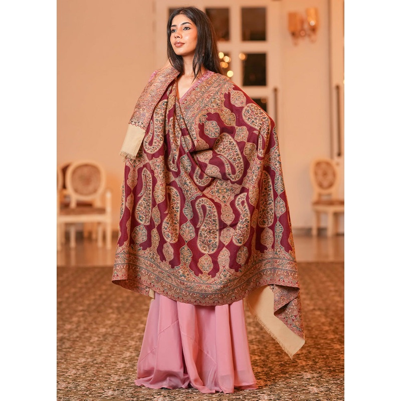 Maroon Fine Wool Shawl - JD986603321