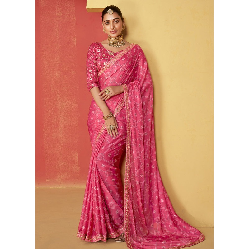 Pink Chiffon Silk Saree With Blouse Piece - JD986603471