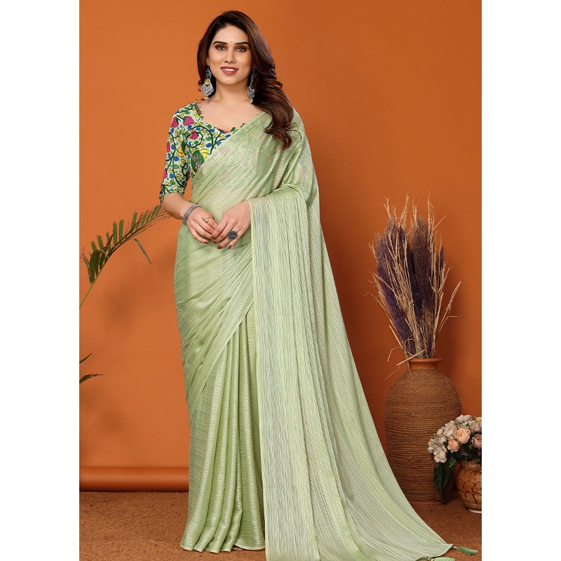 Pista Green Spun Silk Saree With Blouse Piece - JD986603478
