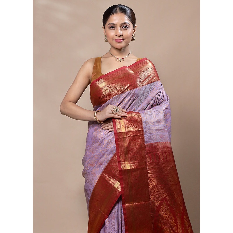 Purple Kanjivaram Silk Saree With Blouse Piece - JD986603346