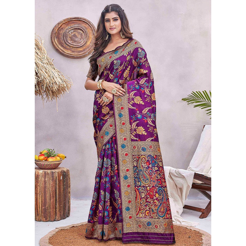 Purple Spun Silk Saree With Blouse Piece - JD986603475