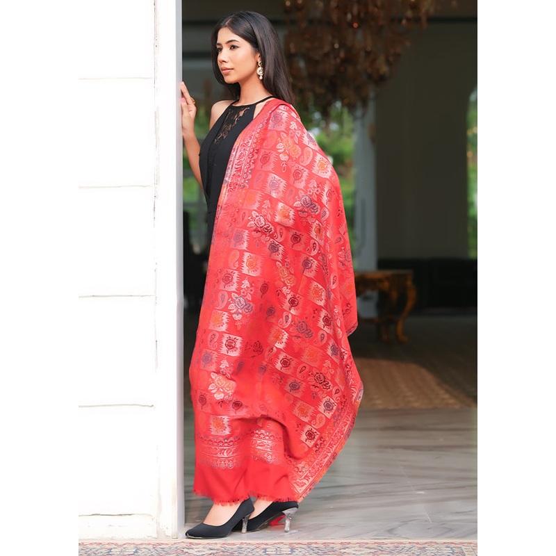 Red Fine Wool Shawl - JD986603318