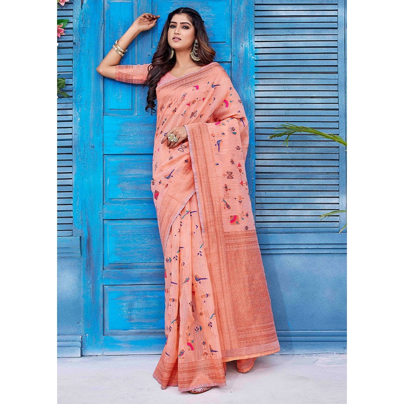 Rust Kanjivaram Silk Saree With Blouse Piece - JD986603466