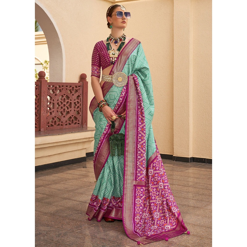 Sea Green Dupion Silk Saree With Blouse Piece - JD986603463