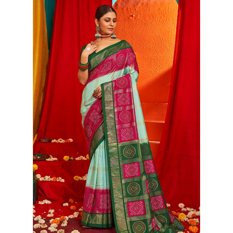 Sky Blue Tussar Silk Saree With Blouse Piece - JD986603459