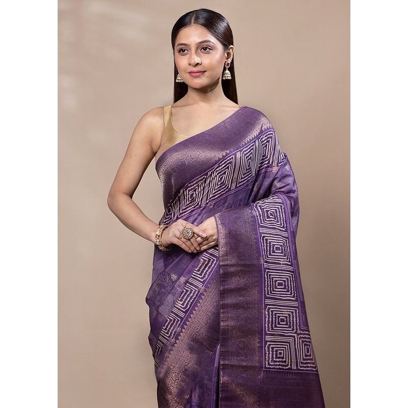 Violet Dupion Silk Saree With Blouse Piece - JD986603339