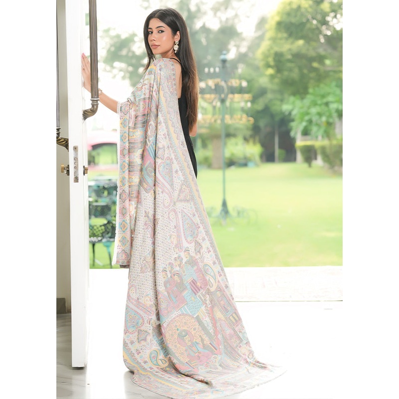 White Fine Wool Shawl - JD986603315
