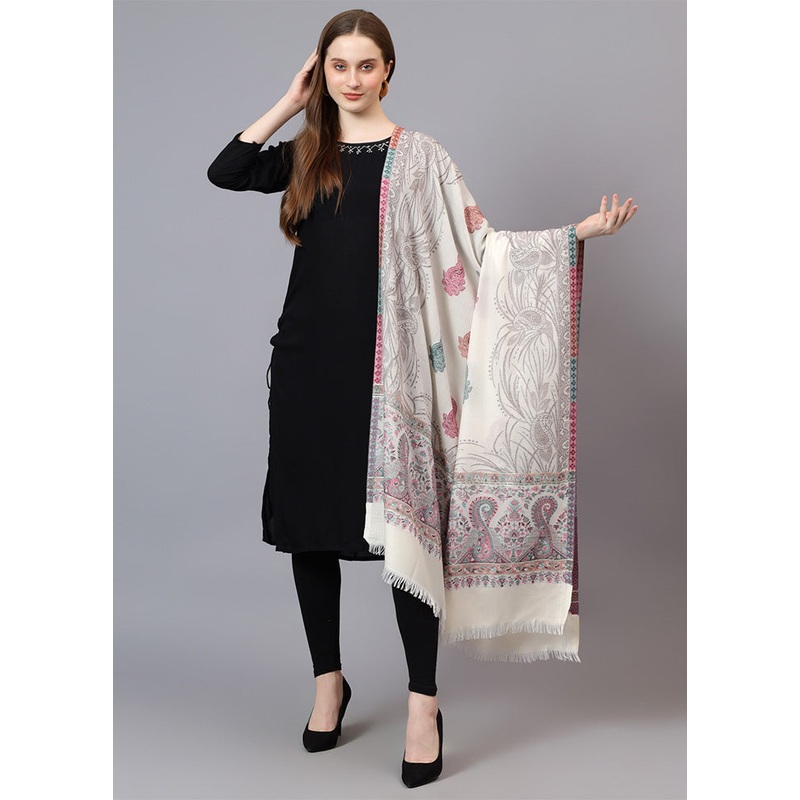 White Fine Wool Shawl - JD986603411