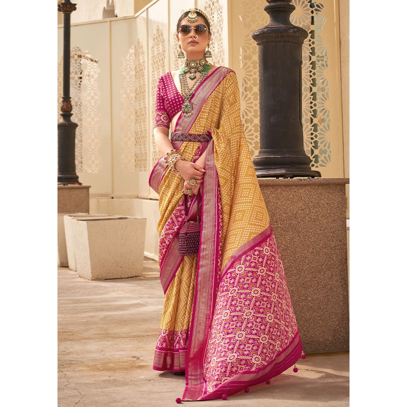Yellow Dupion Silk Saree With Blouse Piece - JD986603454