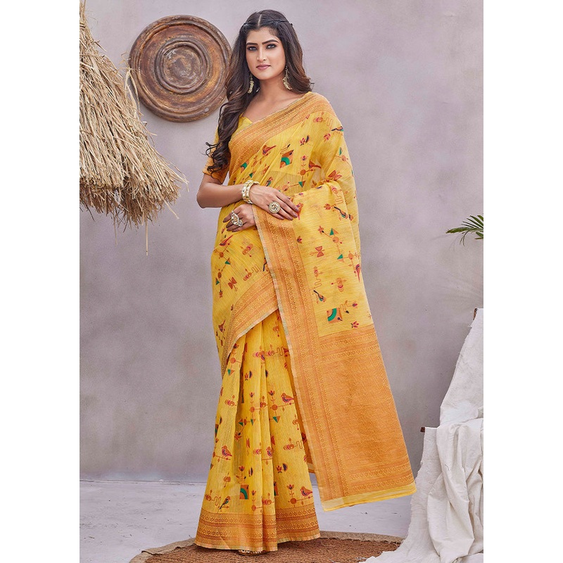 Yellow Kanjivaram Silk Saree With Blouse Piece - JD986603453
