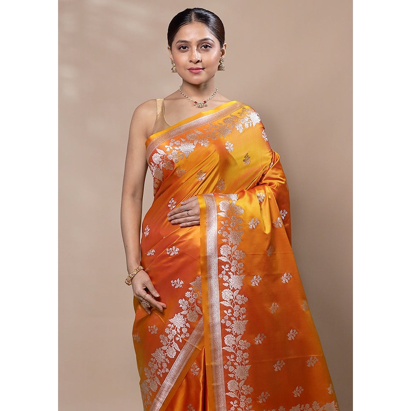 Yellow Katan Silk Saree With Blouse Piece - JD986603333