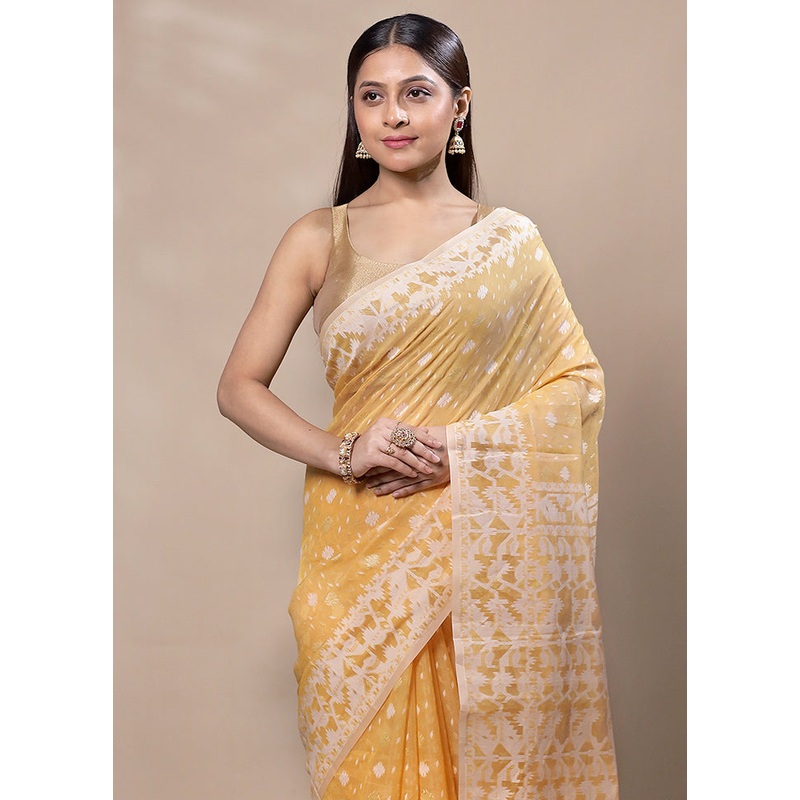 Yellow Kora Silk Saree With Blouse Piece - JD986603331