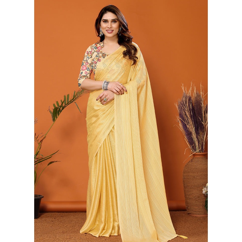 Yellow Spun Silk Saree With Blouse Piece - JD986603451