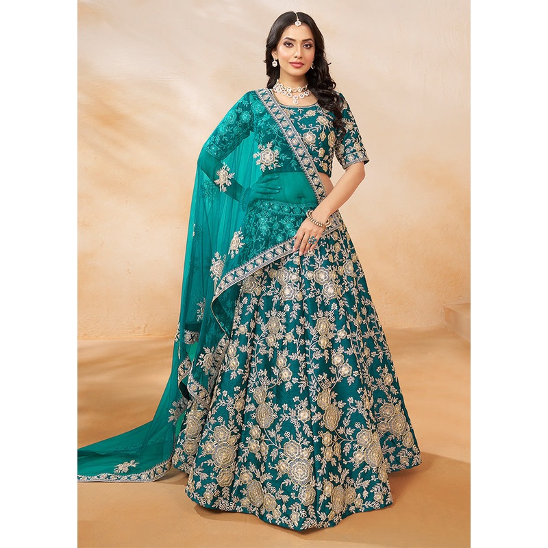 3 Pc Rama Silk Semi Stitched Lehenga Set - JD986603231