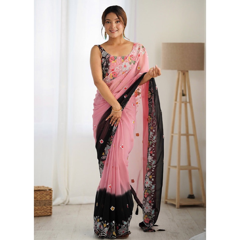Black Georgette Saree With Blouse Piece - JD986603143