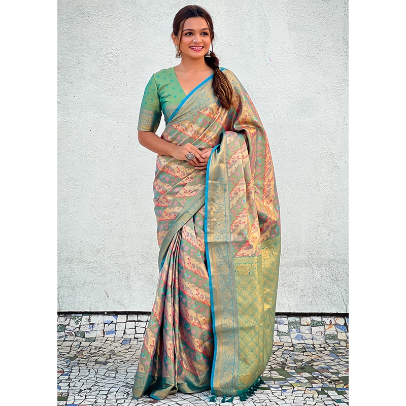 Blue Dupion Silk Saree With Blouse Piece - JD986603140