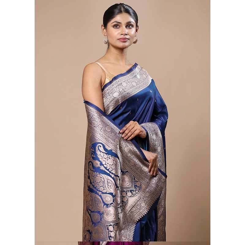 Blue Katan Silk Saree With Blouse Piece - JD986603221