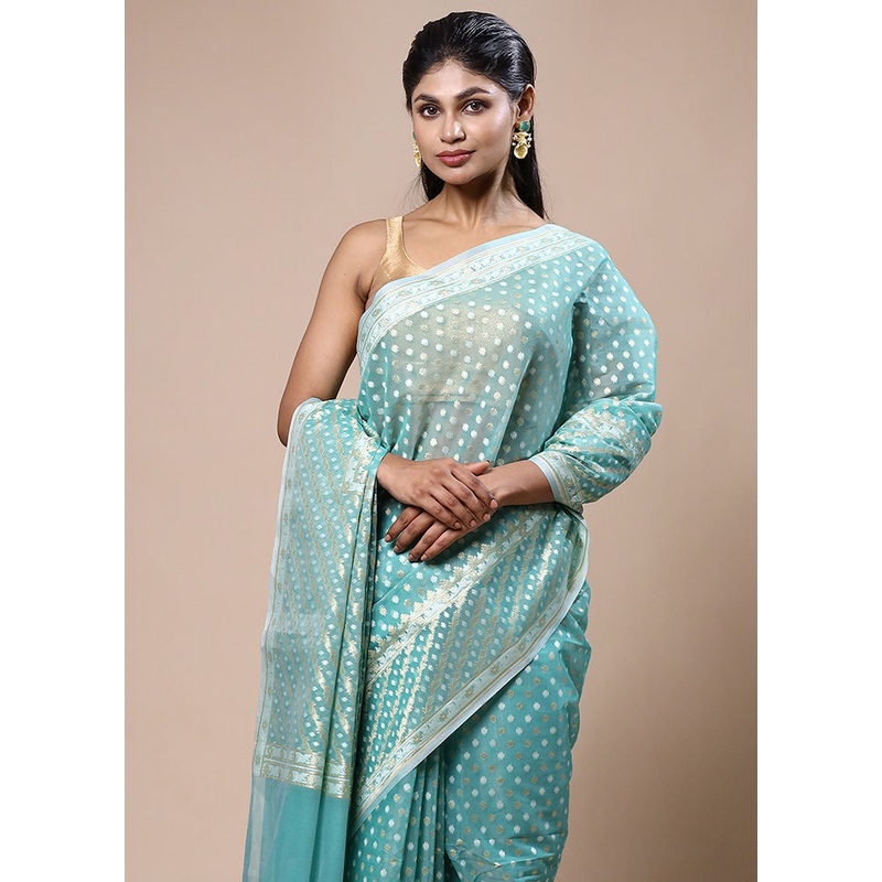 Blue Kora Silk Saree With Blouse Piece - JD986603219
