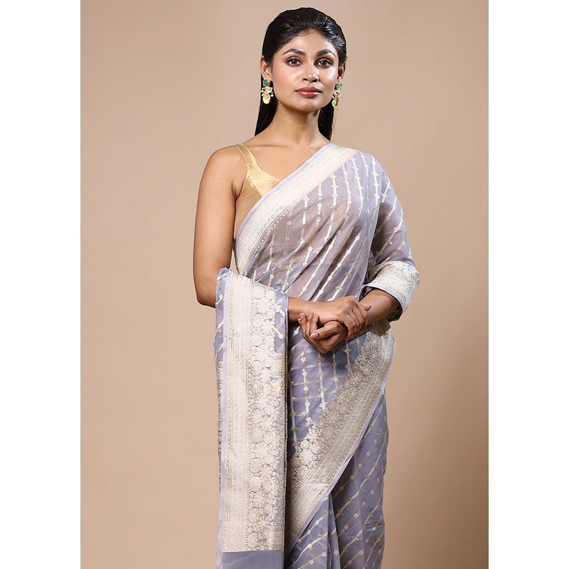 Blue Kora Silk Saree With Blouse Piece - JD986603220