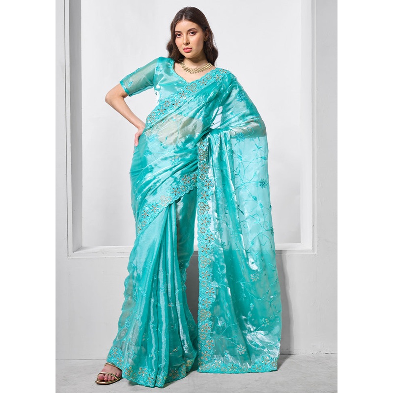 Blue Spun Silk Saree With Blouse Piece - JD986603136