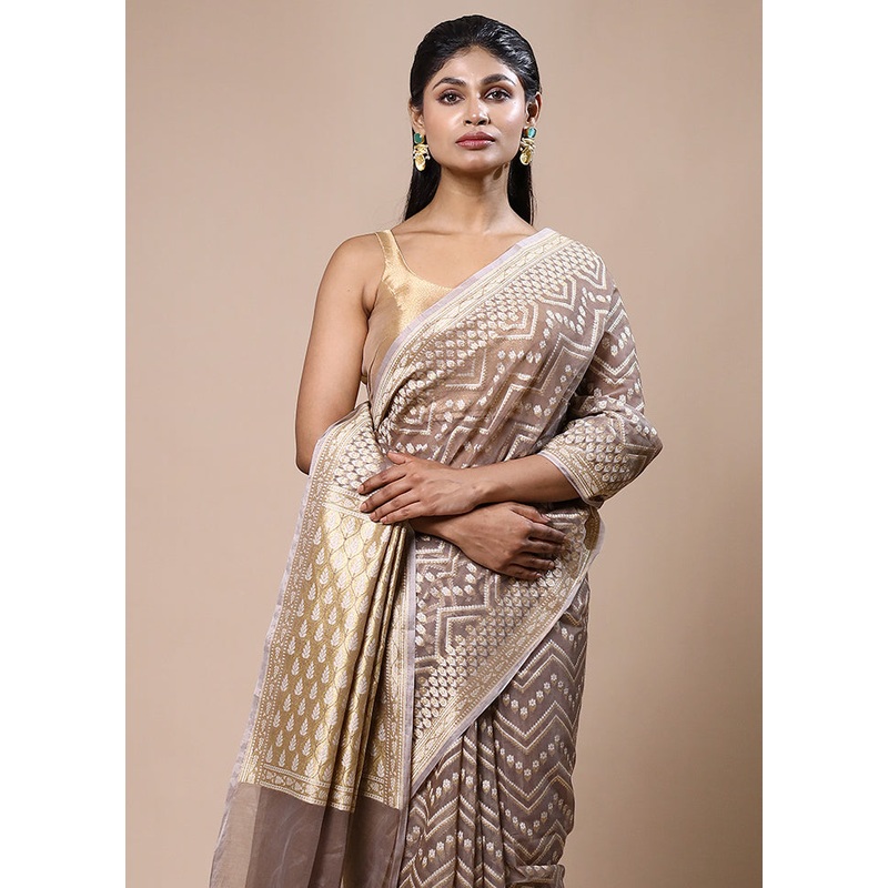 Brown Kora Silk Saree With Blouse Piece - JD986603212