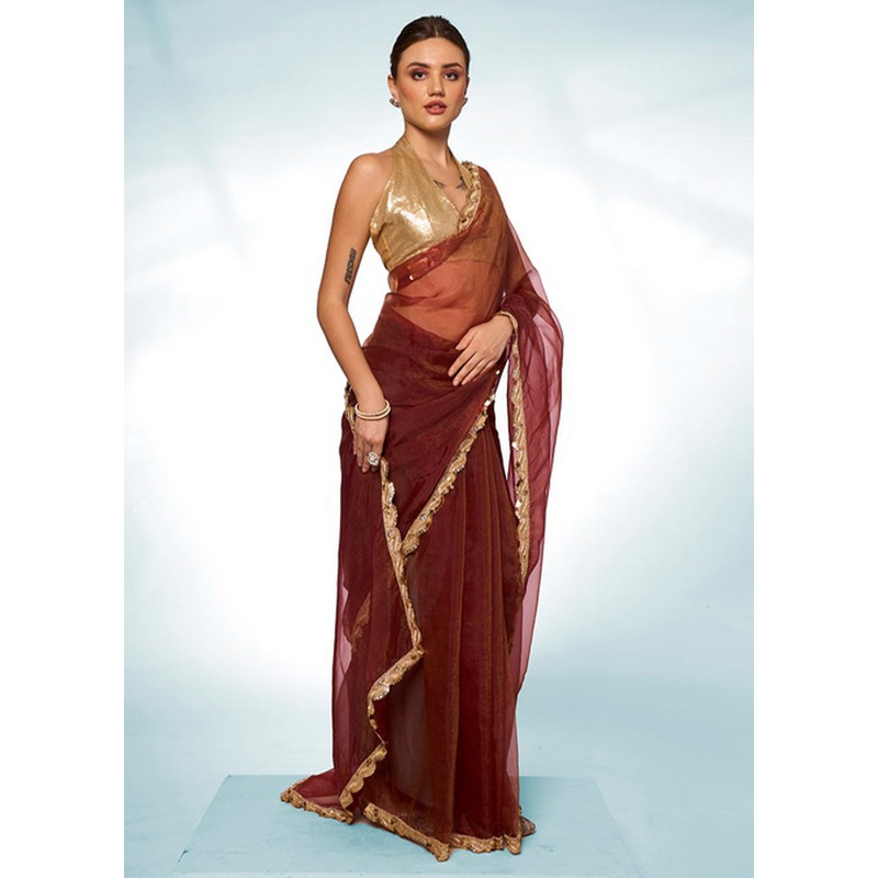 Brown Spun Silk Saree With Blouse Piece - JD986603130