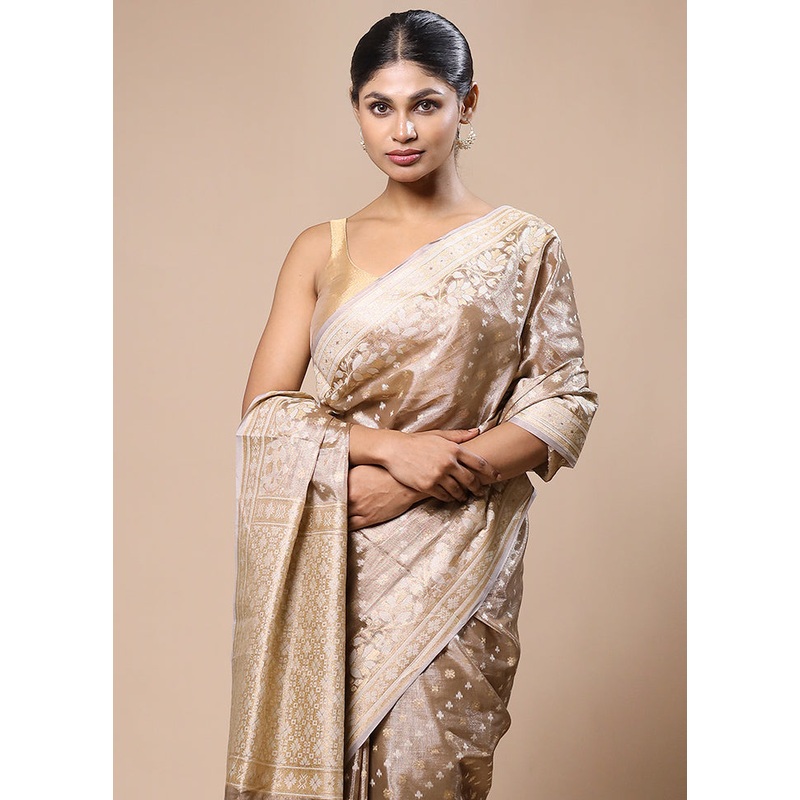 Cream Tissue Silk Saree With Blouse Piece - JD986603209