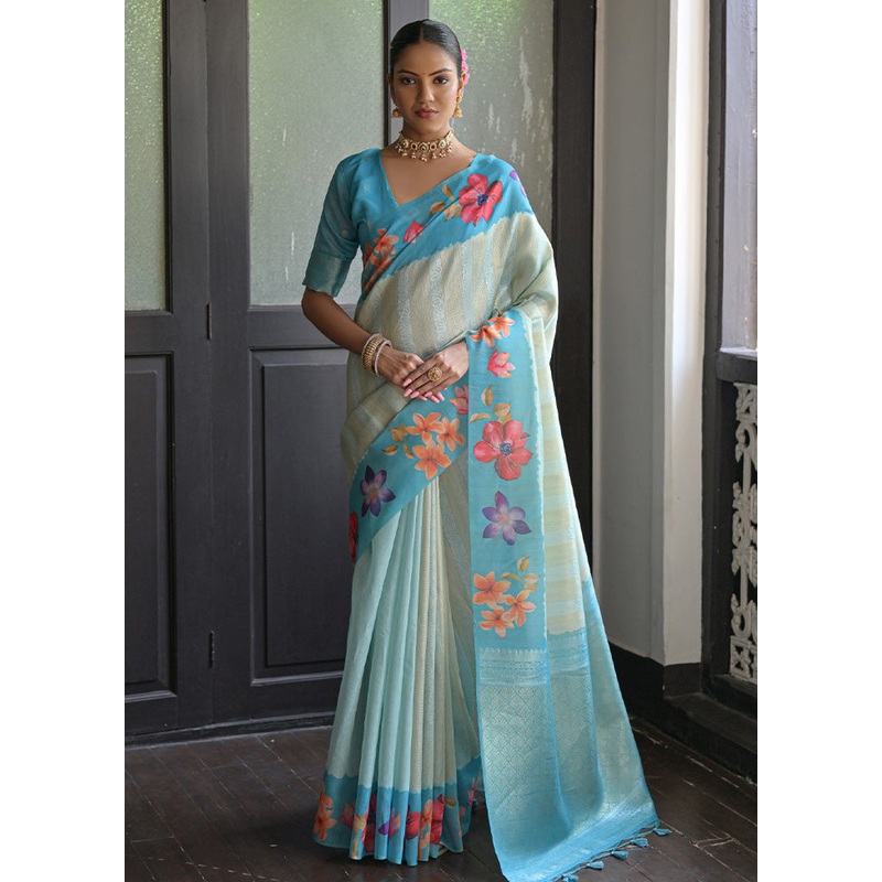 Firoza Spun Silk Saree With Blouse Piece - JD986603124