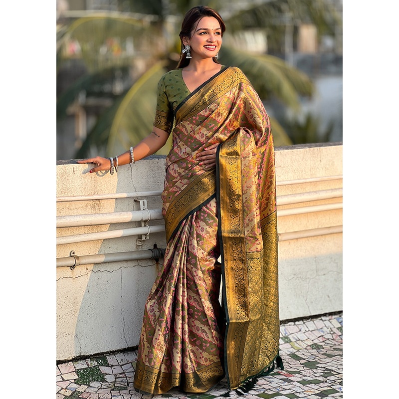 Green Dupion Silk Saree With Blouse Piece - JD986603121