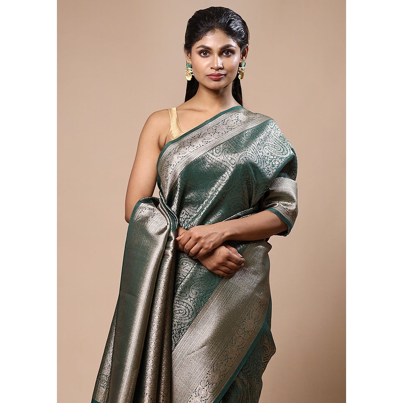 Green Dupion Silk Saree With Blouse Piece - JD986603204