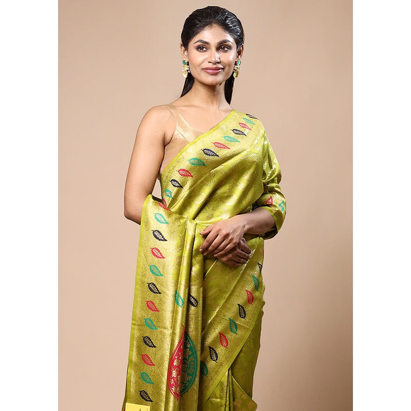 Green Dupion Silk Saree With Blouse Piece - JD986603206