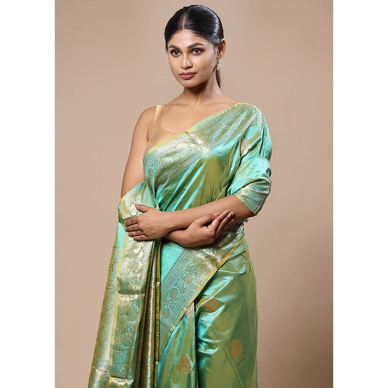 Green Handloom Katan Pure Silk Saree With Blouse Piece - JD986603200