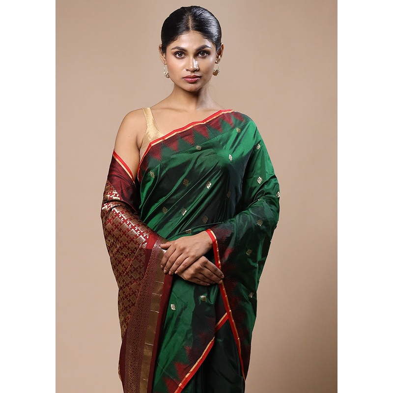 Green Kanjivaram Silk Saree With Blouse Piece - JD986603190