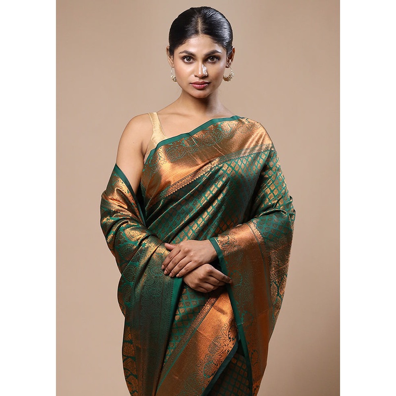 Green Kanjivaram Silk Saree With Blouse Piece - JD986603191