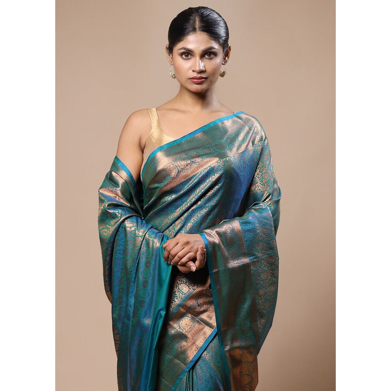 Green Kanjivaram Silk Saree With Blouse Piece - JD986603192