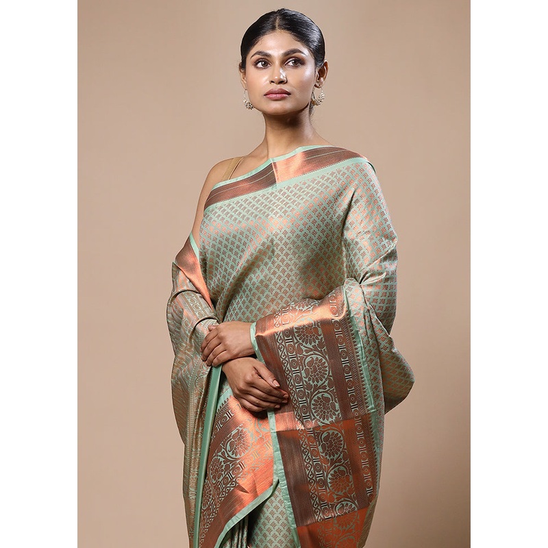 Green Kanjivaram Silk Saree With Blouse Piece - JD986603194