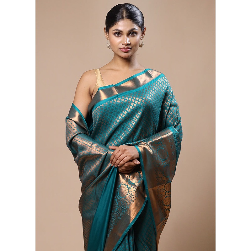 Green Kanjivaram Silk Saree With Blouse Piece - JD986603195