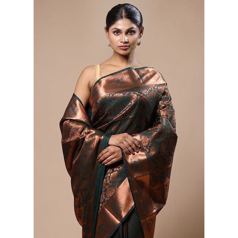 Green Kanjivaram Silk Saree With Blouse Piece - JD986603196