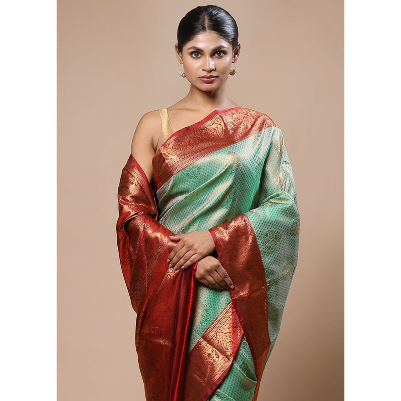 Green Kanjivaram Silk Saree With Blouse Piece - JD986603198